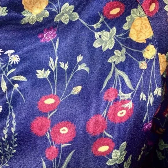 Blue Floral Satin Bomber Full Zip Size Medium - Picture 3 of 5